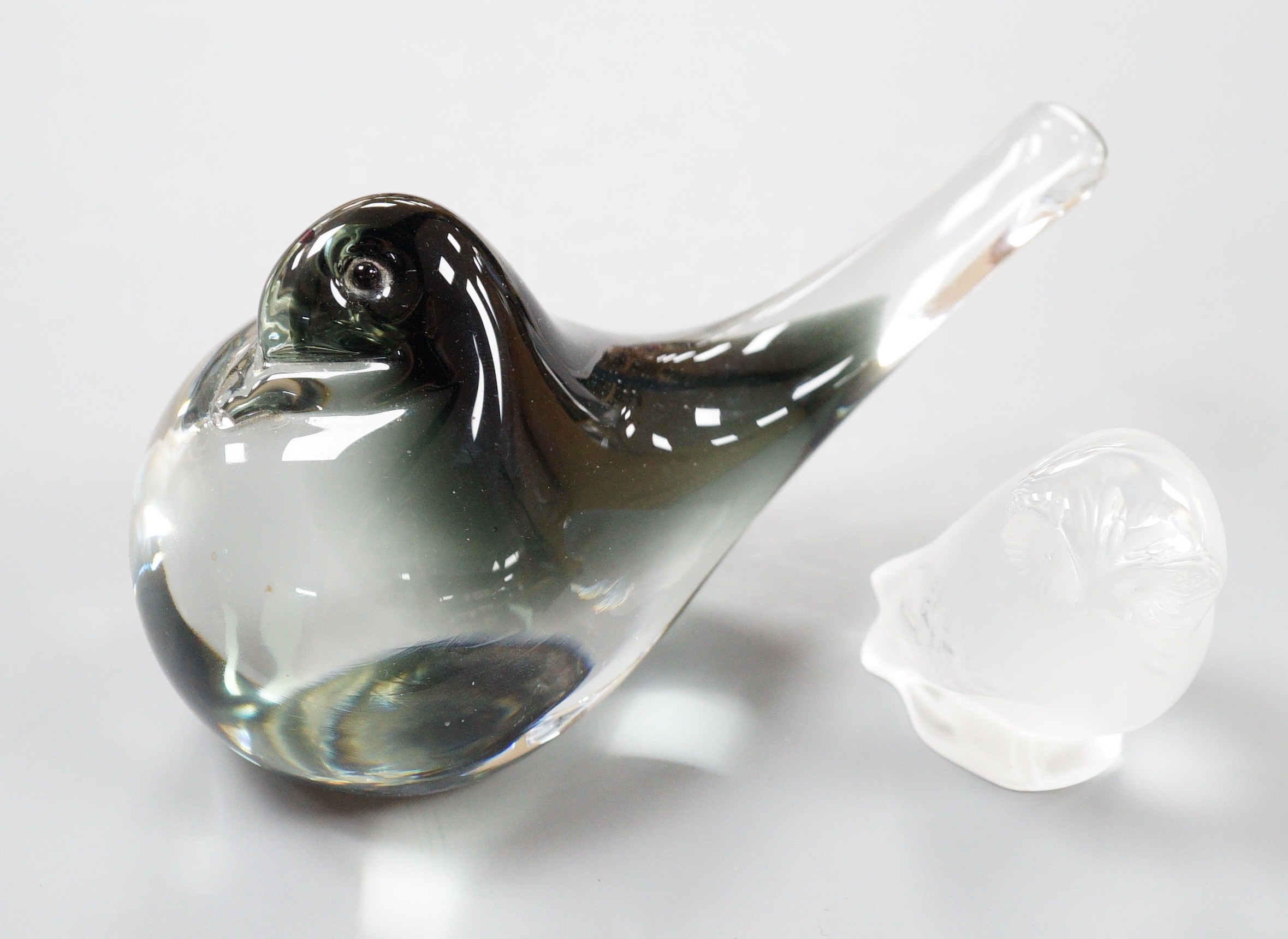 A Lalique owl figure, 6cm tall, and a Murano glass dove